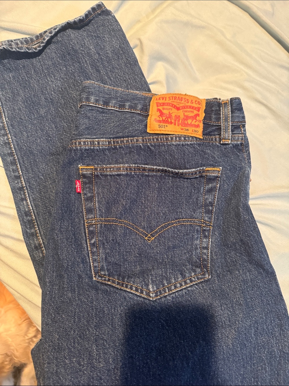 Vintage Levi's Indigo Blue Straight-Leg Jeans with Tan Patch